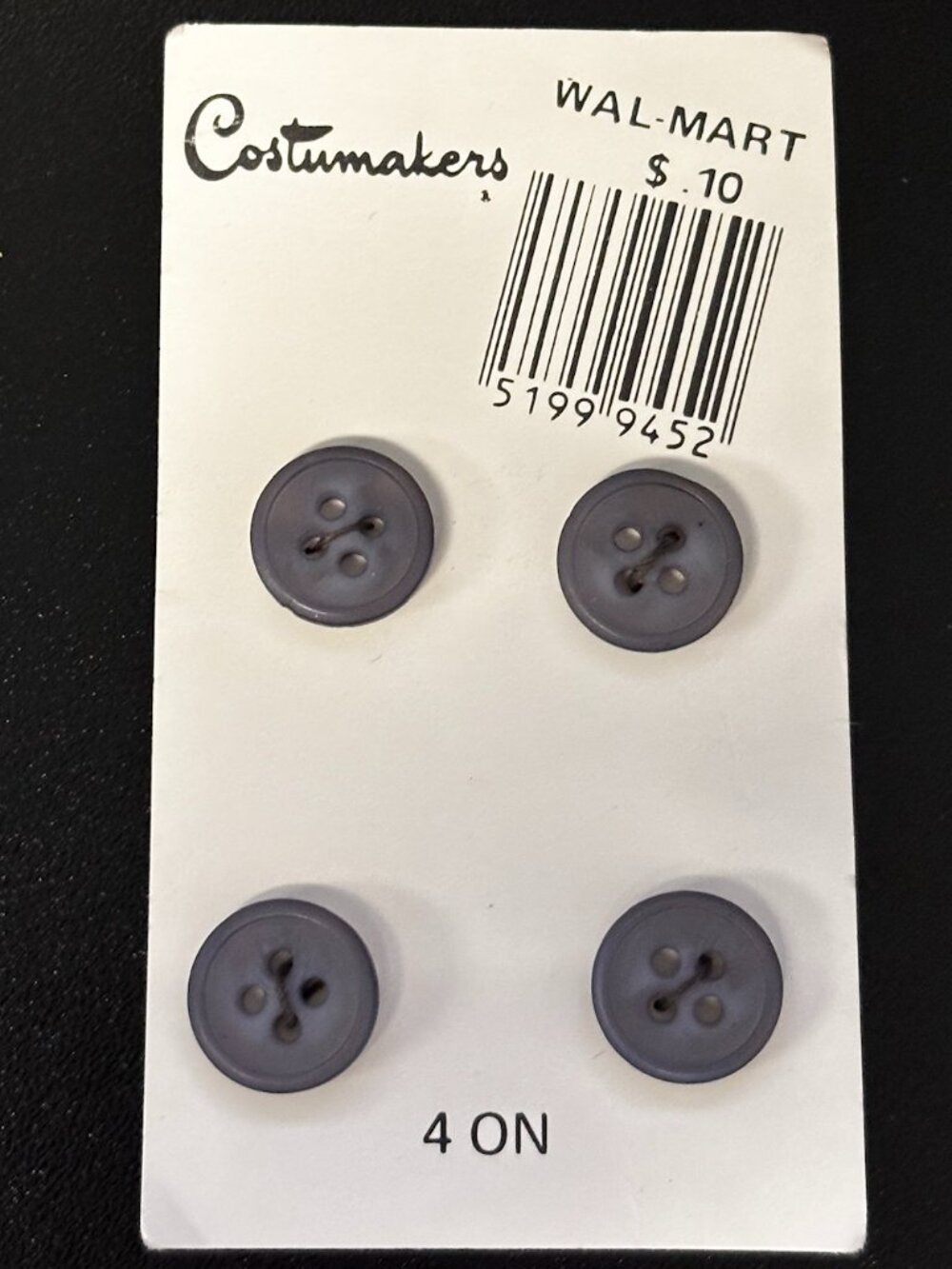 4 Pc Gray Sewing Buttons – Costume Makers Wal-Mart Card Craft Sewing Supplies